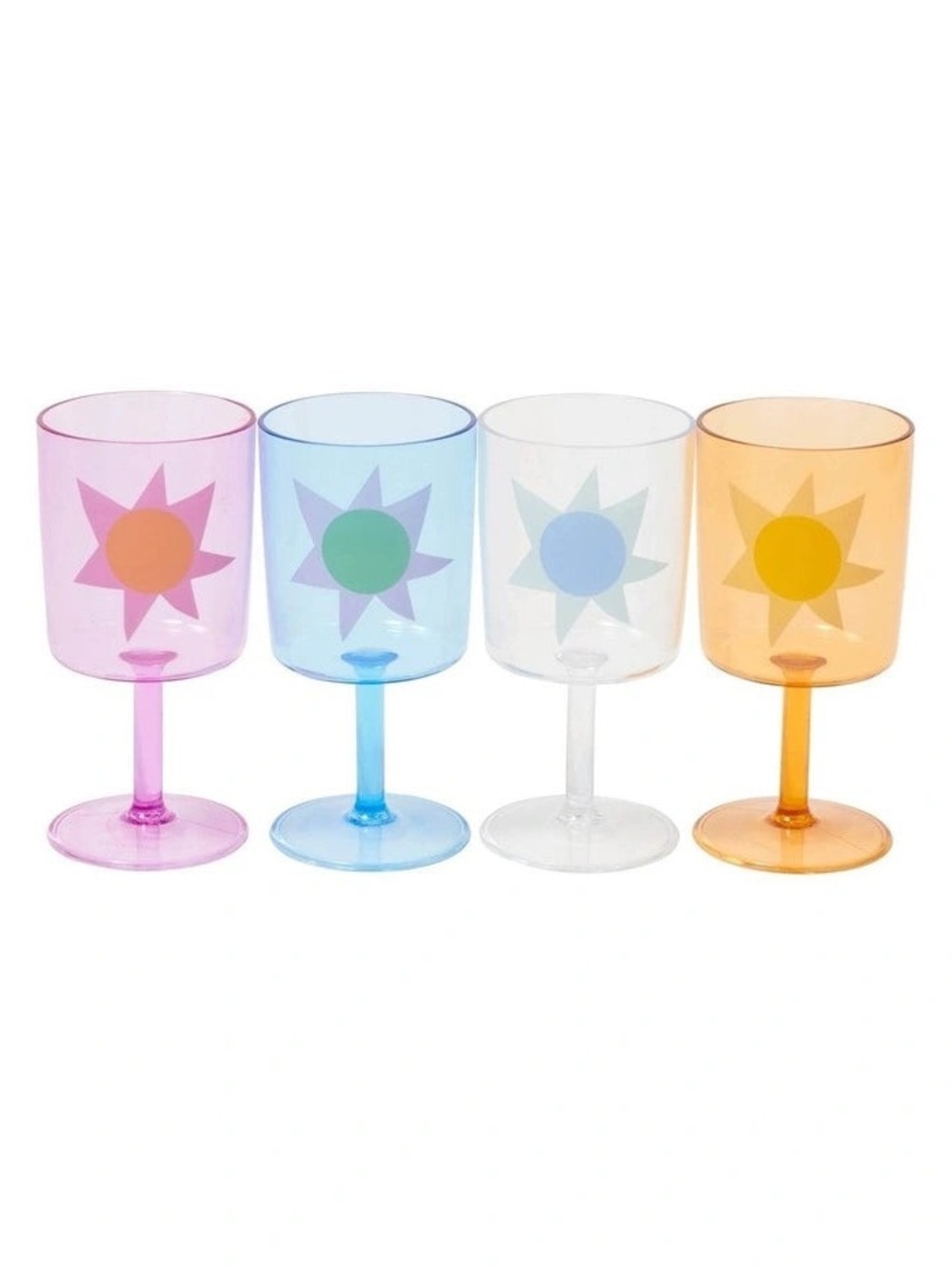 Sunnylife Set Of 4 Utopia Pool Wine Glasses Pink, Blue, Clear & Yellow NIB
